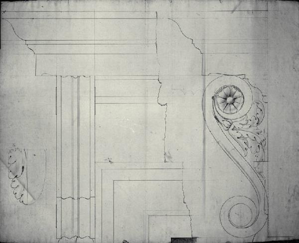 Modanature e decorazione della mensola del balcone della casa di Carlo Amati a Milano (già Contrada del Gesù 1291)