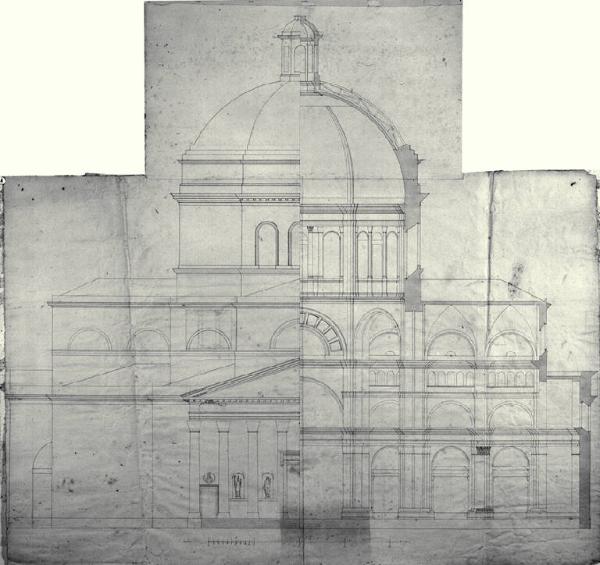 Prospetto e sezione del Duomo di Pavia