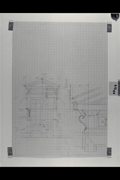 Alzato con dettaglio del frontone della porta d'ingresso alla Nuova Pinacoteca Vaticana