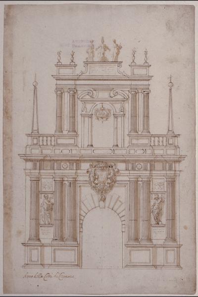Apparati effimeri per Margherita d'Austria: arco della di città di Cremona, prospetto del fronte