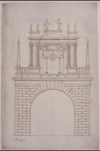 Apparati effimeri per Margherita d'Austria: arco della di città di Cremona, prospetto del rovescio