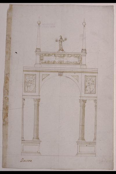 Apparati effimeri per Margherita d'Austria: arco della casa d'Austria, corpo laterale sinistro (prospetto del rovescio)