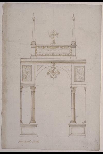 Apparati effimeri per Margherita d'Austria: arco della casa d'Austria, corpo laterale sinistro (prospetto del fronte)