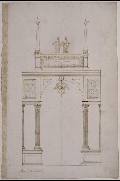 Apparati effimeri per Margherita d'Austria: arco della casa d'Austria, corpo laterale destro (prospetto del fronte)
