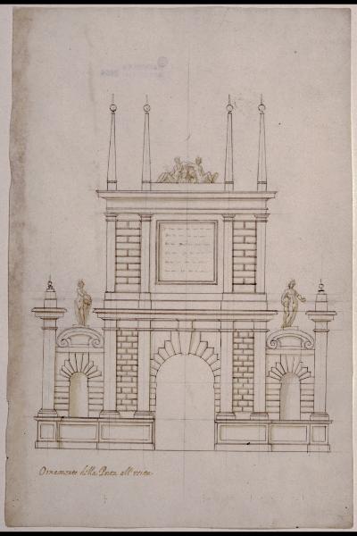 Apparati effimeri per Margherita d'Austria: arco alla porta di San Luca, prospetto