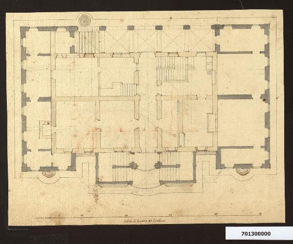 Progetto con la pianta del piano terreno della Villa Sardini a Pieve Santo Stefano