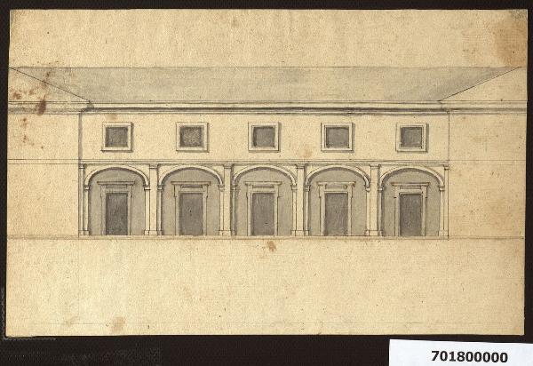Progetto con il particolare del prospetto posteriore della villa Sardini a Pieve Santo Stefano