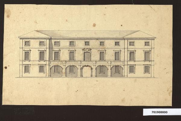 Progetto con il prospetto posteriore della Villa Sardini a Pieve Santo Stefano
