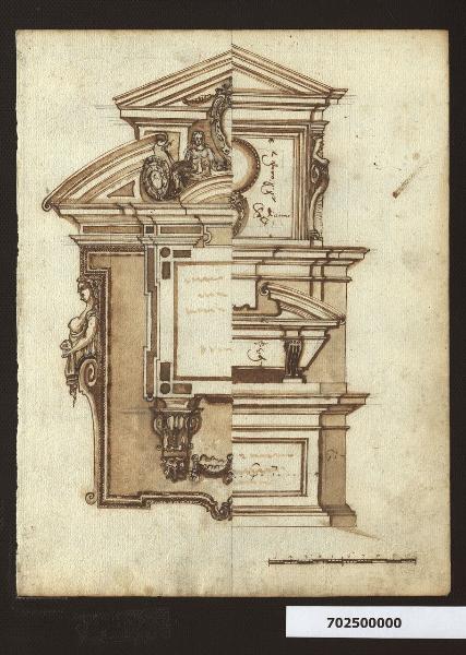 Prospetti della cartella commemorativa di Alessandro Farnese e del sepolcro i Giulio Pietro Pietropaoli di Castrovetere in S. Maria in Aracoeli a Roma