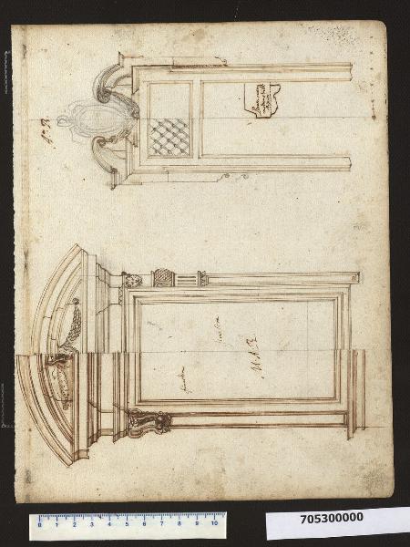 Prospetti di finestre per palazzo Farnese a Roma e porta