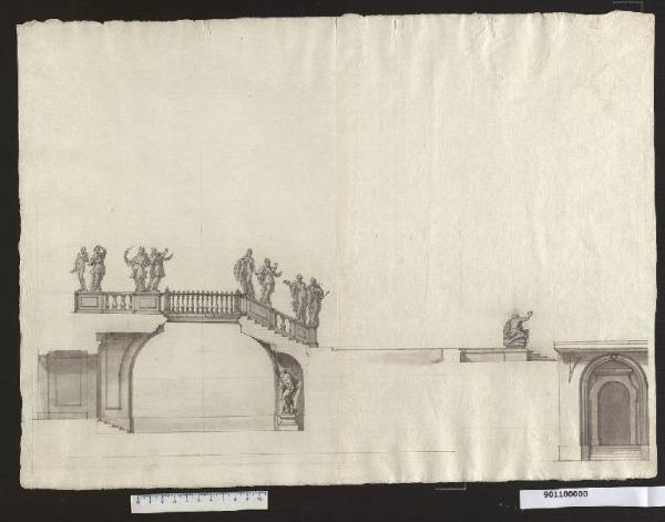 Sezione longitudinale del ponte verso il giardino del castello di Austerlitz