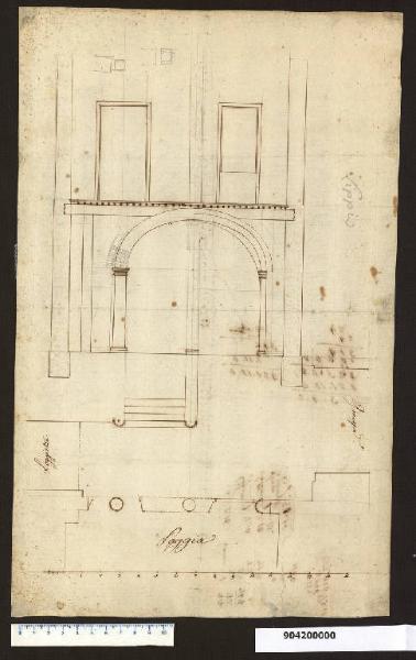 Pianta e prospetto per la loggia della villa Sardini a Pieve Santo Stefano