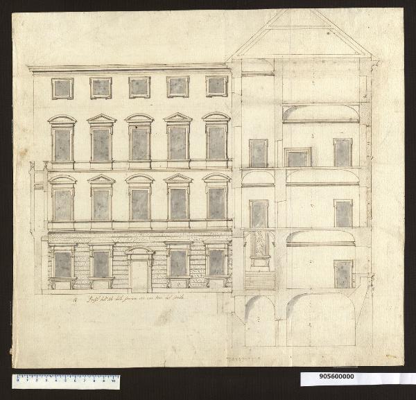 Sezione e prospetto sud del cortile di palazzo Kaunitz-Liechtenstein a Vienna