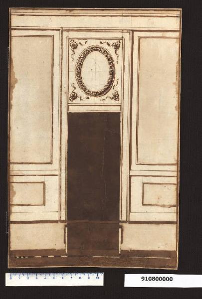 Pianta e prospetto di una porta della sala nella villa Sardini a Pieve Santo Stefano