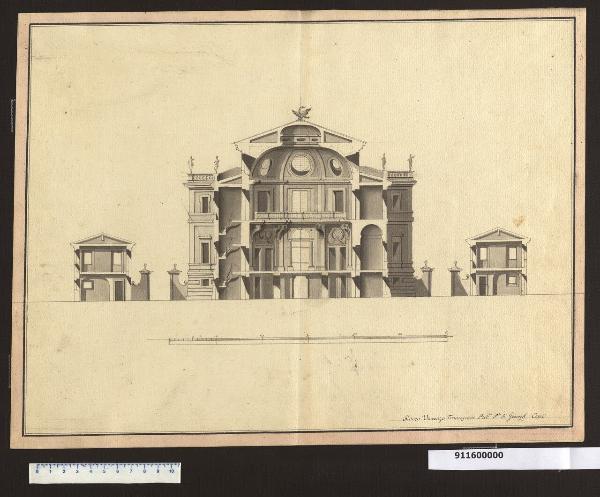Sezione di una villa con salone centrale ottagonale