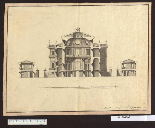 Sezione di una villa con salone centrale ottagonale