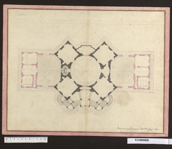 Pianta del piano nobile di una villa con salone centrale ottagonale