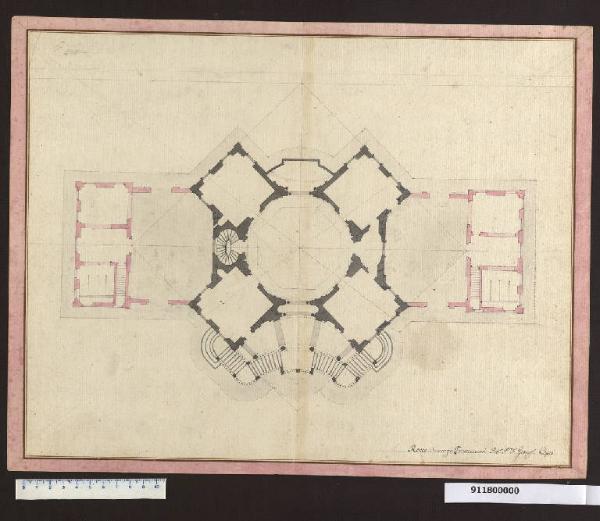 Pianta del piano nobile di una villa con salone centrale ottagonale