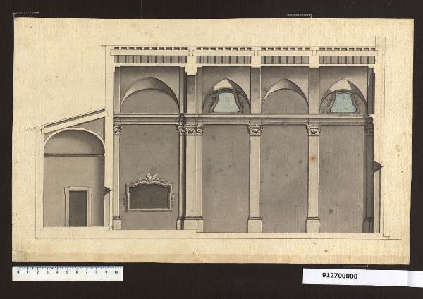 Sezione longitudinale dell'oratorio della Purificazione della Vergine annesso alla Villa Sardini a Pieve Santo Stefano