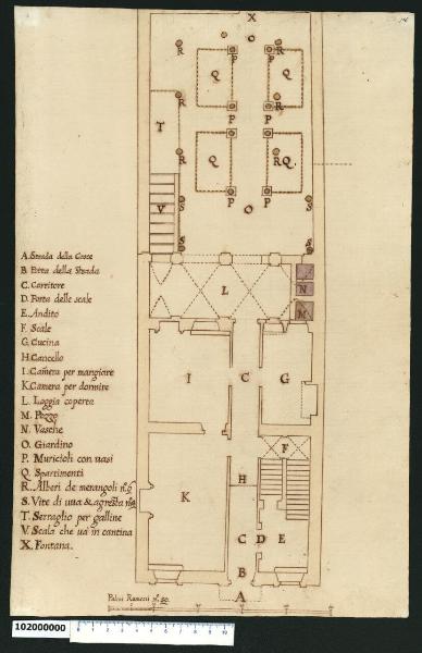 Pianta del piano terra della casa di Giovanni Battista Gisleni a Roma