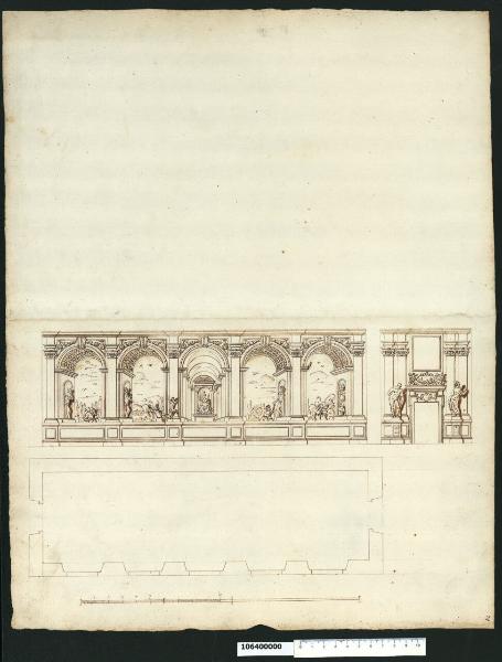 Pianta e veduta prospettica della galleria della villa regia di Varsavia