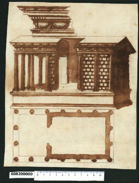 Pianta, prospetti e dettagli del Tempio della Fortuna Virile nel Foro Boario a Roma