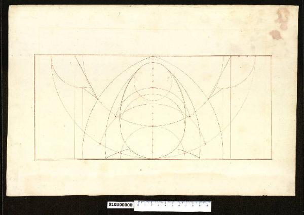 Tracciato geometrico per un motivo decorativo a ovoli e frecce