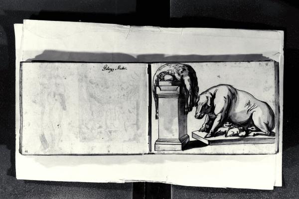 Ara sacrificale e scultura di scrofa che allatta i piccoli (collezione Musei Vaticani)