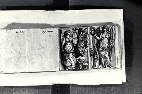 Basamento Barbaro Prigioniero, detto capillatus, e statua di Vittoria alata (Uffizi, già collezione Villa Medici)