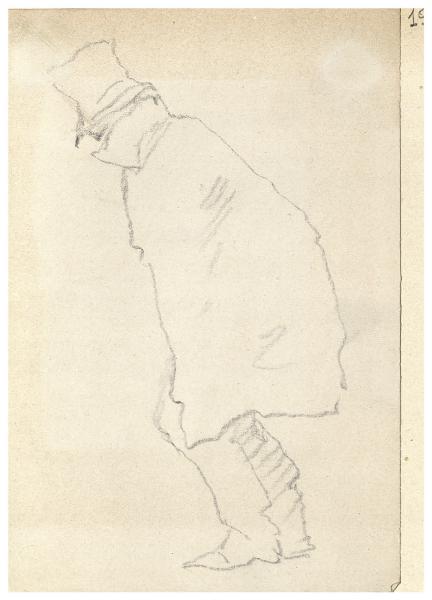 Abbozzo di figura maschile con cappello e cappotto