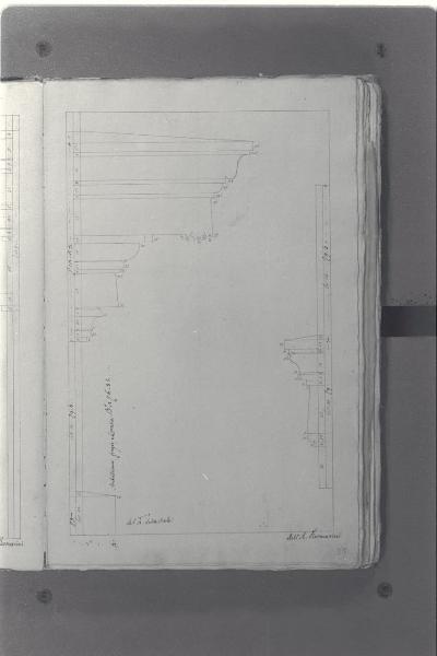 Architrave, fregio e cornice dell'ordine della facciata del Teatro alla Scala