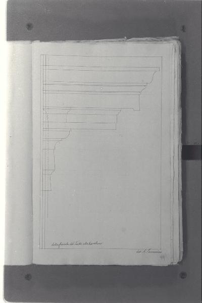 Dettagli architettonici di modanatura dalla facciata del Teatro della Canobiana