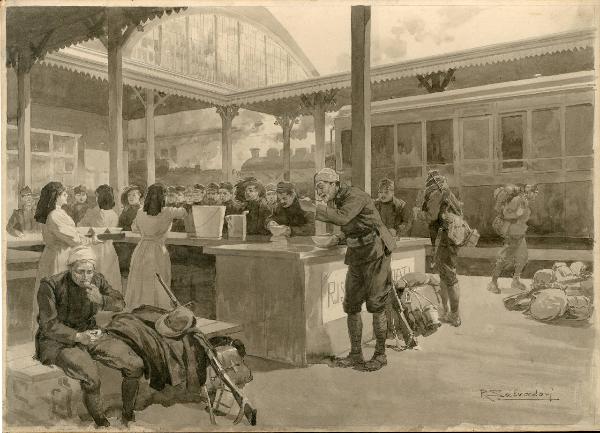 Posto di ristoro pei soldati alla Stazione Centrale