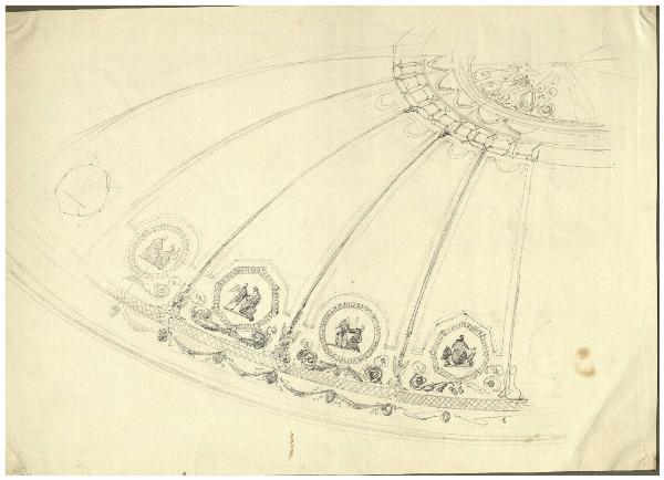 Disegni relativi al soffitto della Scala e ai mensoloni del proscenio