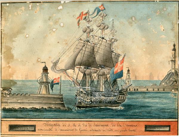 Fregata di S. M. il Re di Sardegna, di 64 Cannoni nominata il Commercio di Genova, entrando in porto, con piccolo vento