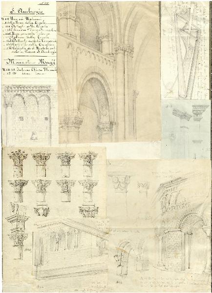 Studi dei particolari dei capitelli e del matroneo di Sant'Ambrogio a Milano