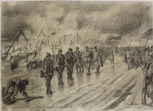 La 70a Comp. Prigionieri lascia il Campo di Giasta (Albania). 25 Ottobre 1918.