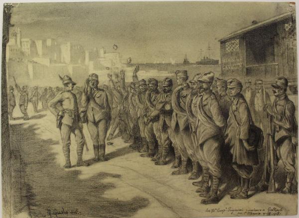 La 70a Comp. Prigionieri s'imbarca a Gallipoli per l'Albania. 4-IX-1918.-