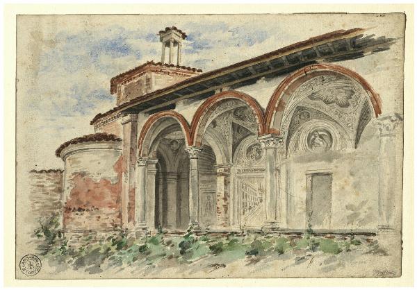 L'oratorio della cascina Pozzobonelli prima dei restauri. Il porticato