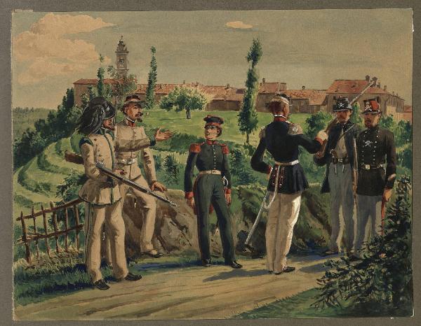 Titolo proprio: Volontari lombardi 1848: la Legione Simonetta a sinistra e a destra i Cacc
iatori della Morte