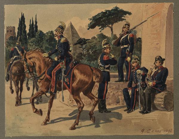 Titolo proprio: Repubblica Romana 1848-49: uniformi del Genio zappatori, minatori e pontie
ri