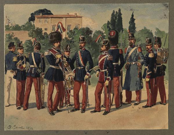 Titolo proprio: Repubblica Romana 1848-49: musicanti, mazziere, zappatore, sottufficiale e
 soldati della fanteria di linea