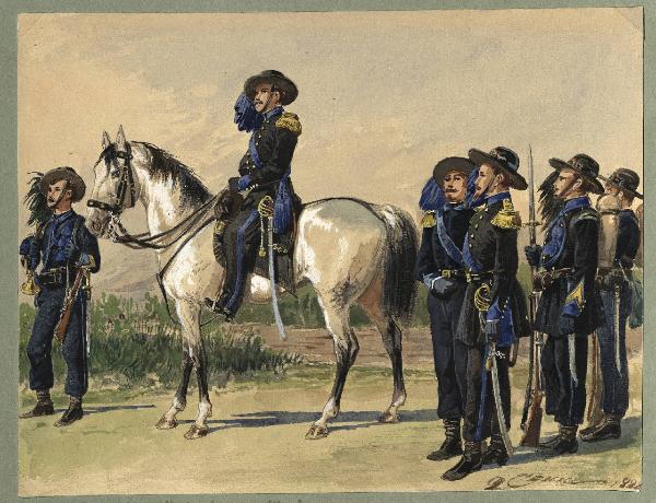 Titolo proprio: Tromba, ufficiale a cavallo e a piedi, sergente e soldato dei bersaglieri 
modenesi detti Bersaglieri Volontari di Vignola