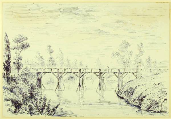 Veduta di un ponte sul Lambro con alberi