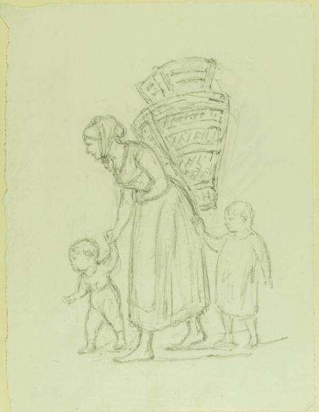 Donna con gerla e due bambini