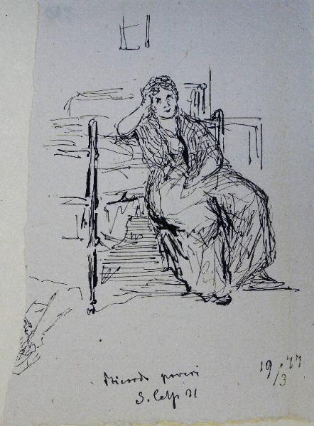 Donna con scialle seduta su una panchina