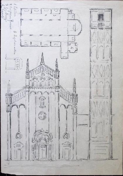Prospetto e planimetria della chiesa dei SS. Fermo e Rustico di Caravaggio