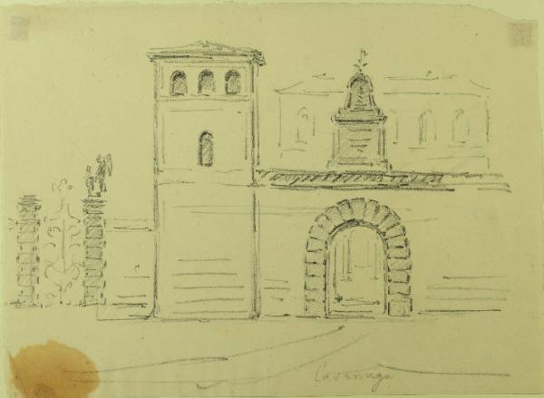 Arco d'ingresso e torre di villa Rasini a Cavenago