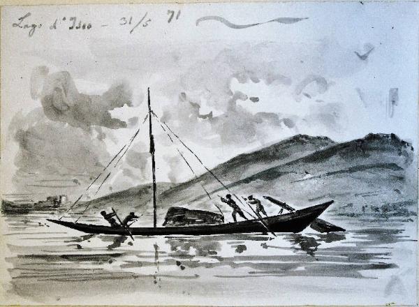 Imbarcazione e rematori sul lago d'Iseo