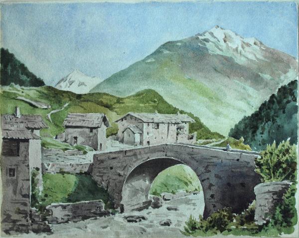 Paesaggio montano con Ponte di Premadio in Valtellina
